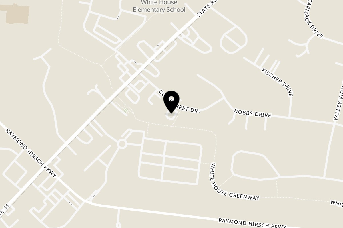 Map showing the location of The Bar B Que Place on 138 Clif Garrett Dr in White House